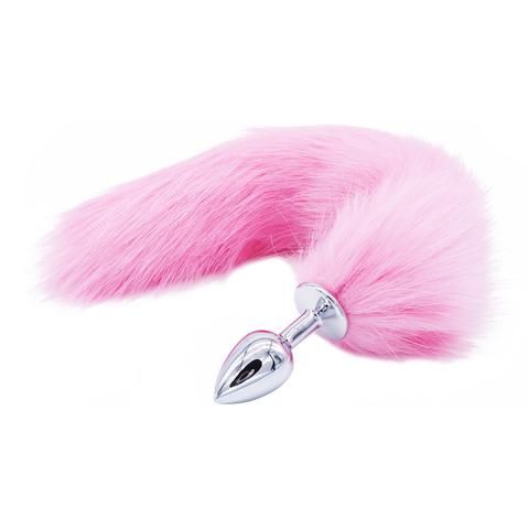 Stainless Steel Plush Butt Plug Tail Pink Buttplug Tails