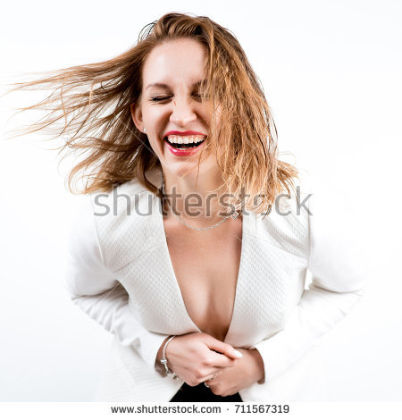 Stock Photo Beautiful Woman With Wet Red Hair With Freckles And Red Lips Woman In The White Jacket On A Naked