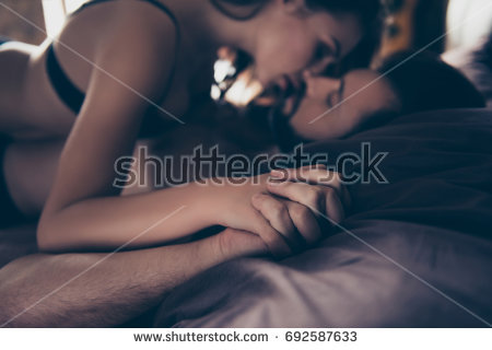 Stock Photo Close Up Cropped Photo Of Beautiful Half Naked Brunet Young Couple Embracing And Kissing In Bed 1
