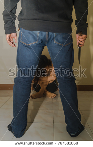 Stock Photo Fear Woman Sitting On Ground With Thief Or Robber Standing In Front Of Abuse Concept Sexual