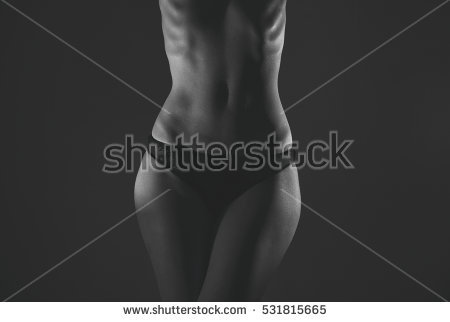 Stock Photo Front View Of Slim Female Body In Black Panties Black And White