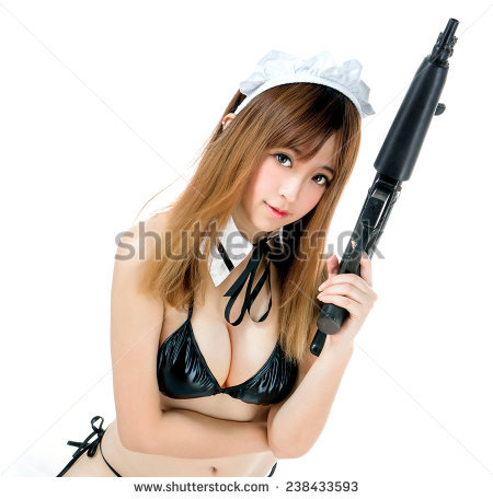 Stock Photo Girl Model Cosplay Bikini Maid With Gun Japanese Style