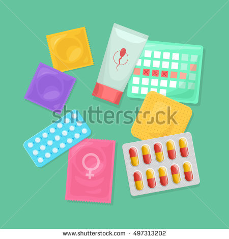 Stock Vector Safe Sex And Birth Control Set Of Contraception Methods Condom And Patch Oral Contraceptive