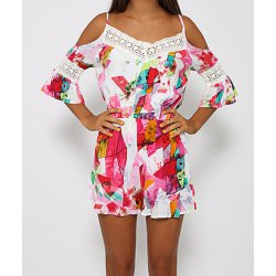 Stylish Spaghetti Strap Sleeve Printed Hollow Out Womens Romper