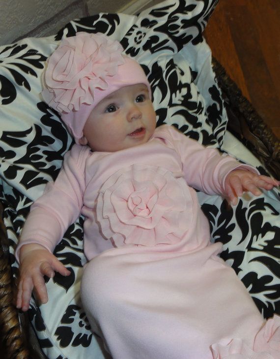Take Me Home Outfit Gown In Pink Chiffon Cabbage Rose For Infant Newborn Photo Prop