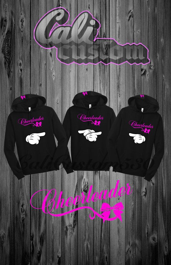 Three Black Cheerleader Hoodie Set Includes Three Individual Black Hoodies Featuring Cheerleader In Hot Pink With
