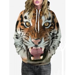 Trendy Hooded Tiger Print Long Sleeve Hoodie For Women