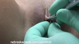 Very Painful Pussy Clit Hood Piercing On Cute Real Girl 10
