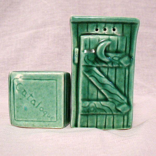 Vintage Collectible Salt Pepper Shakers In The Shape Of An Outhouse With Catalogue