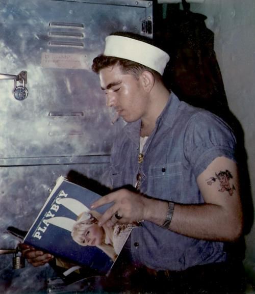 Vintage Everyday Cigar Smoking Us Sailor Reading Playboy