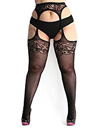 Womens Fishnet Tights Plus Size Lace Suspender Pantyhose Stocking