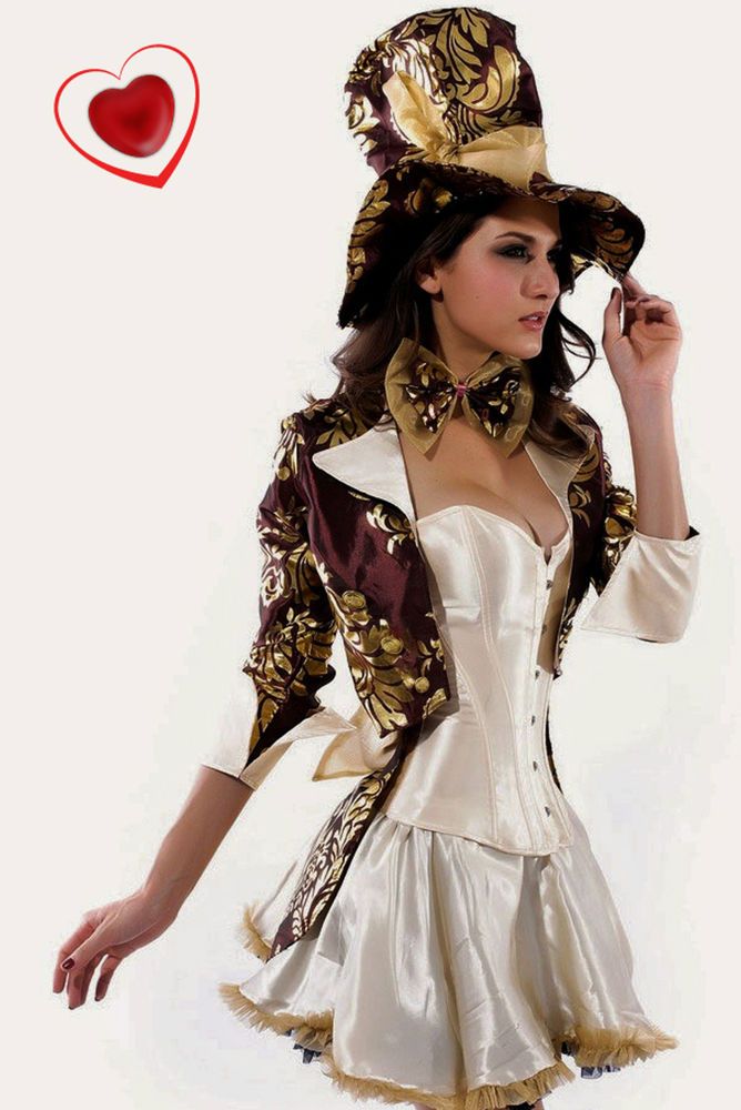 Womens Sexy Mad Hatter Tea Party Alice In Wonderland Fancy Dress Costume Corset